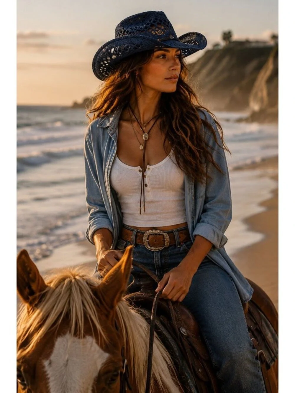 Blue Straw Cowboy Hat Rolled Brim One Size Western Cowgirl Beach